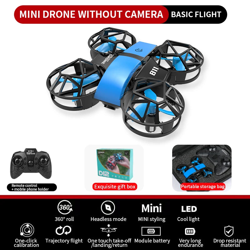 Dowellin D12 Drone Mini Aeronave de Control Remoto Nuevo Juguete para Niños Cámara Dual HD Altura Fija RC Quadcopter Regalos para Principiantes