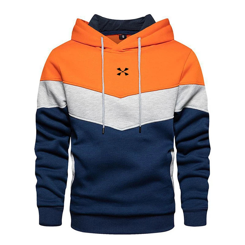 Men's Patchwork Hooded Sweatshirt Hoodies Clothing Casual Loose Fleece Warm Streetwear Male Fashion Autumn Winter Sports Outwear