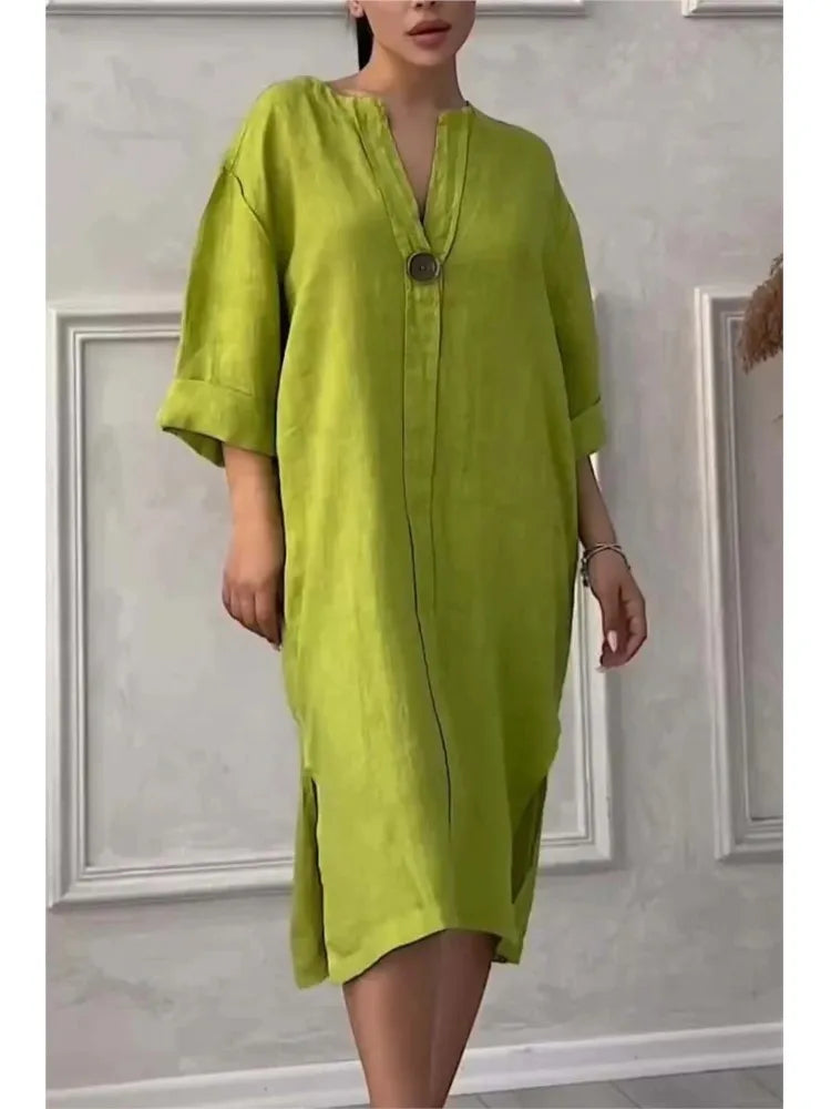 Y2k Long Sleeve Linen Maxi Dress Women Summer Summer Casual Solid Color Party Loose Long Dresses Elegant Vestidos