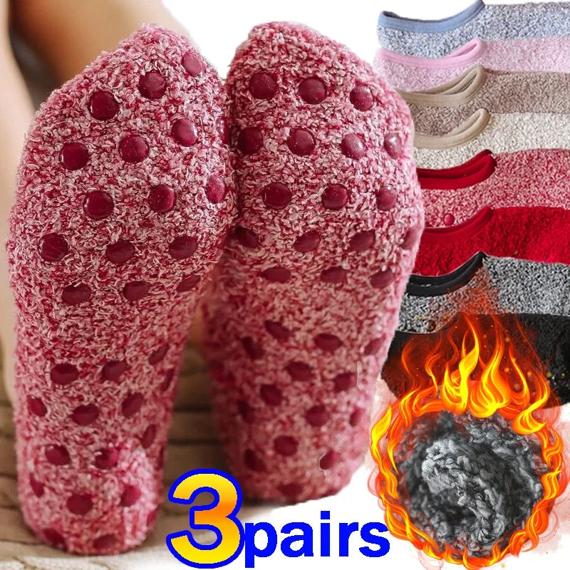 Soft Coral Fleece Socks Women Winter Warm Thickened Plush Sox Home Floor Sleeping Slippers Silicone Anti-slip Boat Socks Hipster