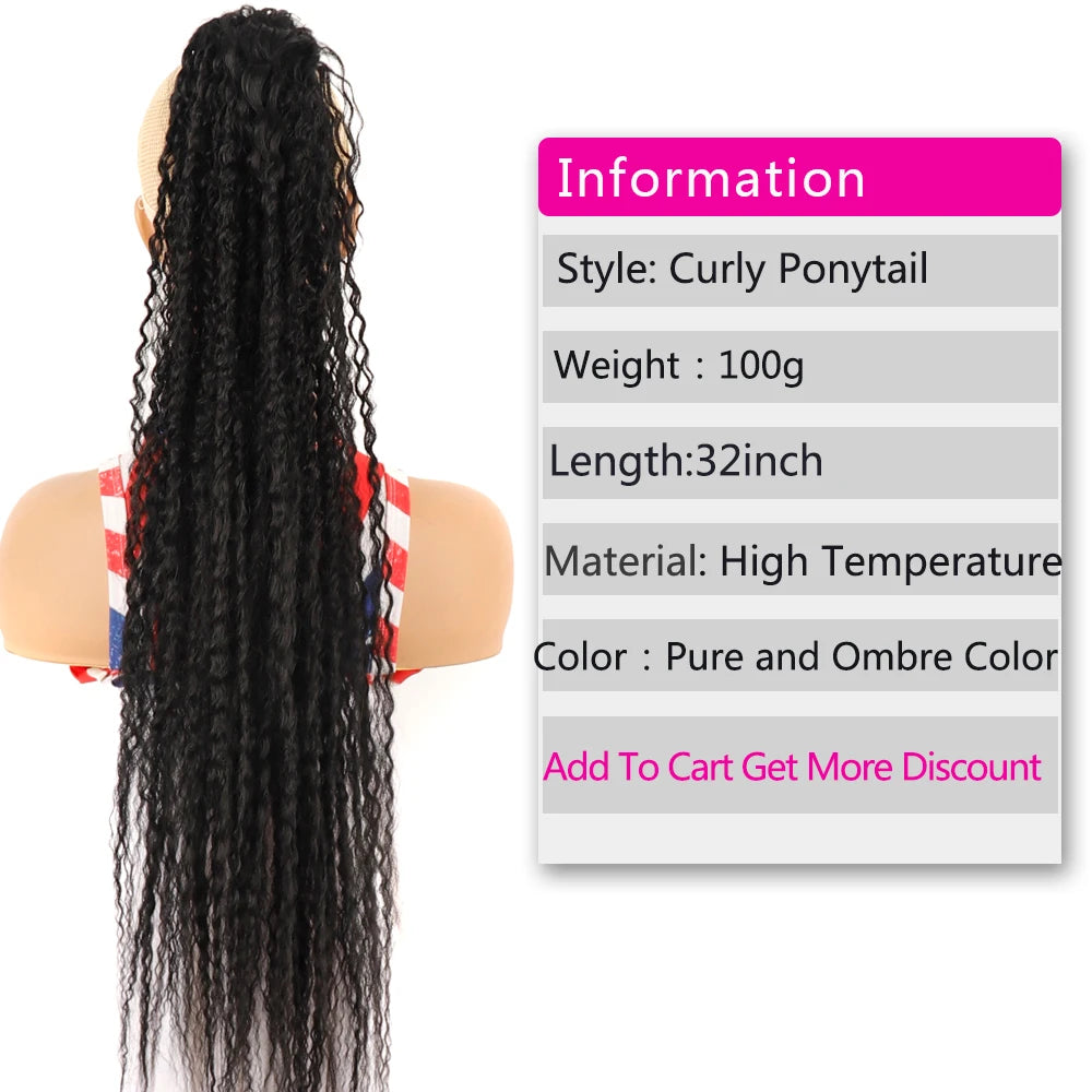 Long Curly Drawstring Ponytail for Women Synthetic Kinky Curly Ponytail Hair Extensions 32inch Afro Curly Hairpieces Fake Tail