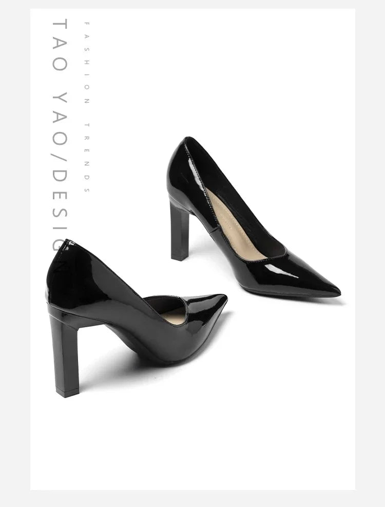 Square Heels Pumps Women Shoes Patent Leather Sexy Wedding Party Official Leisure Super Big Szie