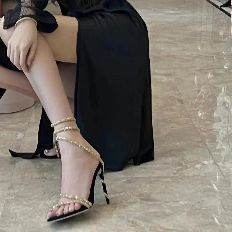 Ladies Heels High Heeled Sandals Female Summer French A Word with Fine with The Simple with A Hundred Shoes for Women