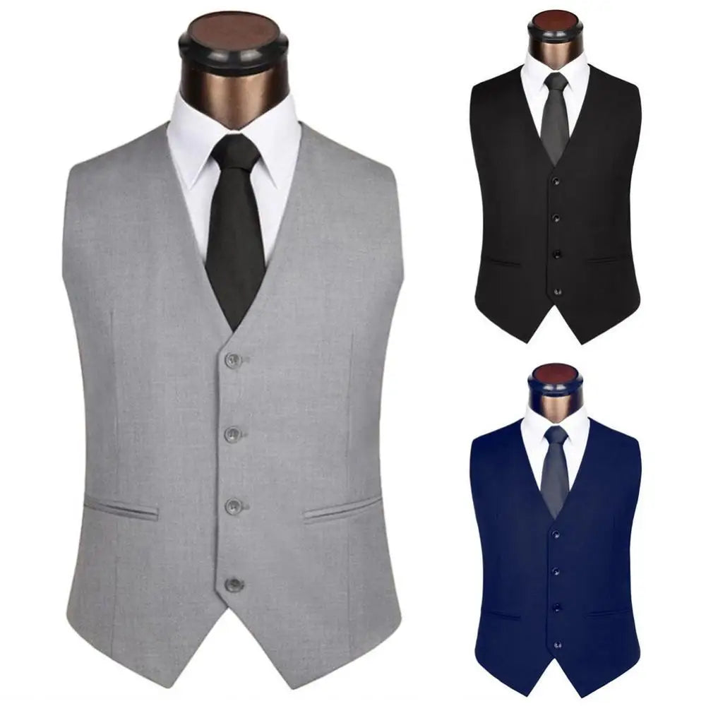 The New Dress Vests For Men Solid Color Single-breasted Slim-fit Mens Suit Vest Male Waistcoat Gilet Homme Casual Sleeveles