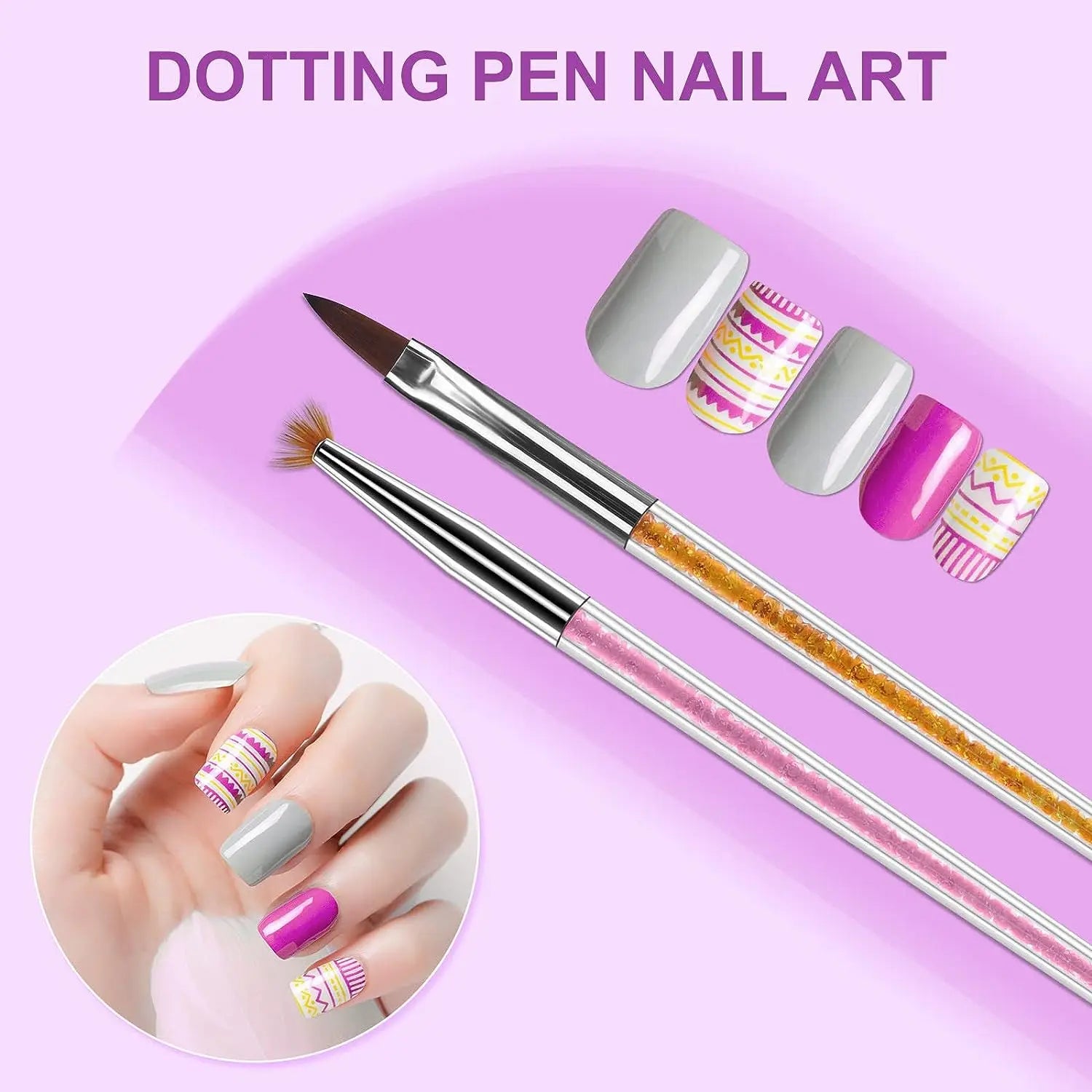 6/31Pcs Nail Art Brush Design Tip Painting Drawing Carving Dotting Pen FlatFan Liner Acrylic Gel UV Polish Manicure Tools