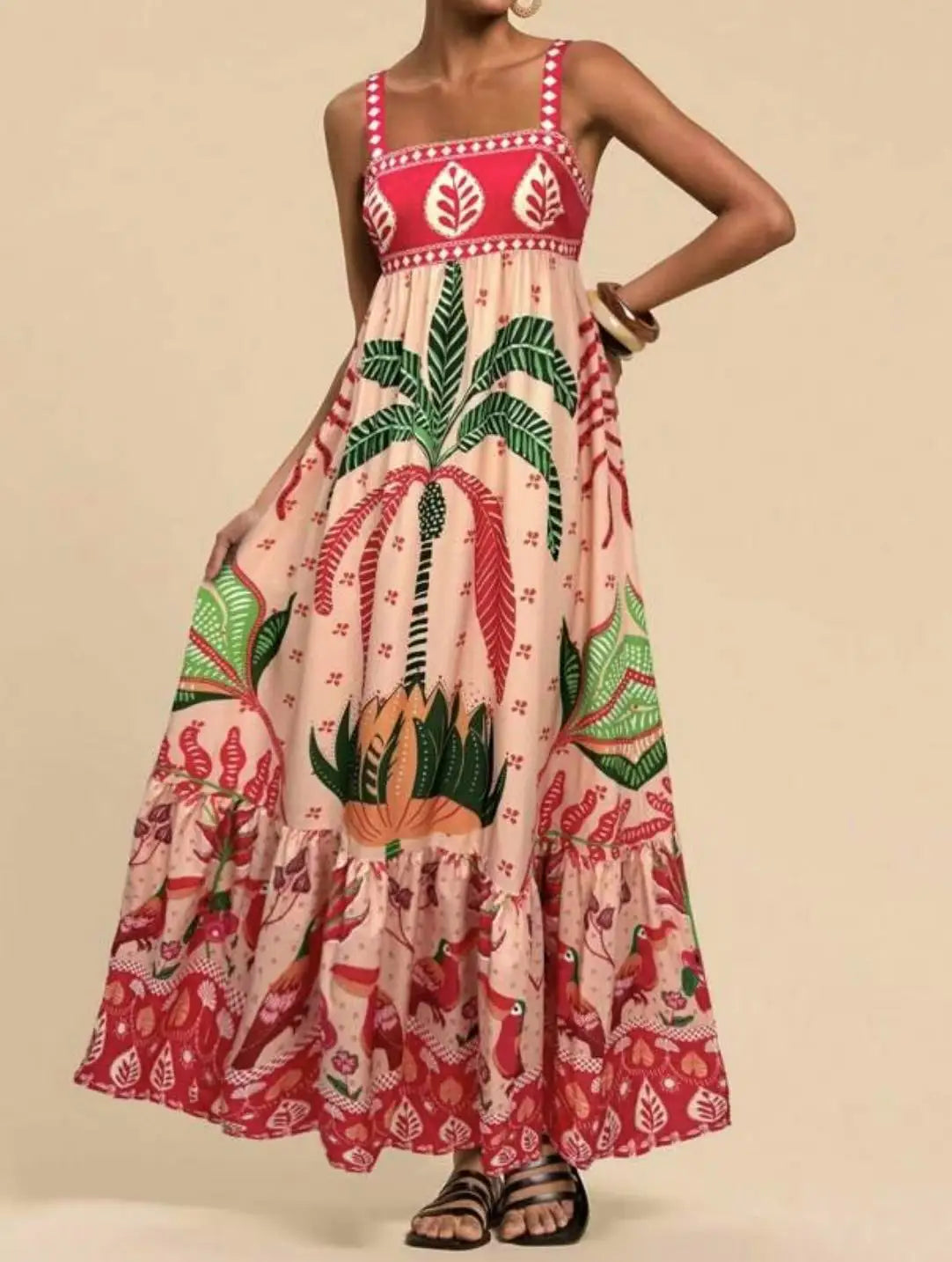 Women's New Arrival Leisure Fashion Print Dresses Summer Elegant Holiday Spaghetti Strap Dress Vacation Party Female Clothing