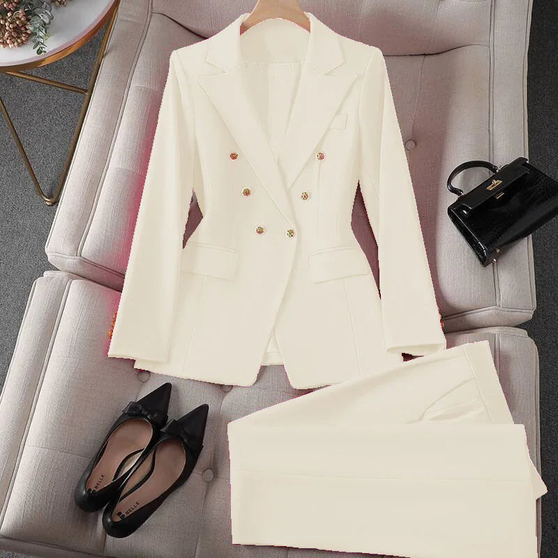 Casual Long Sleeve Blazer Pant Sets Suits For Woman Fashion 2 Pieces Set For Women Office Lady Coats Jackets