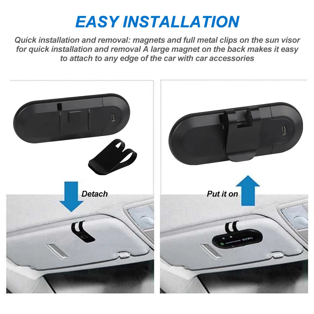 Altavoz Bluetooth manos libres para coche, kit manos libres, clip para parasol, receptor de audio inalámbrico, altavoz inalámbrico, reproductor de música MP3 estéreo inalámbrico