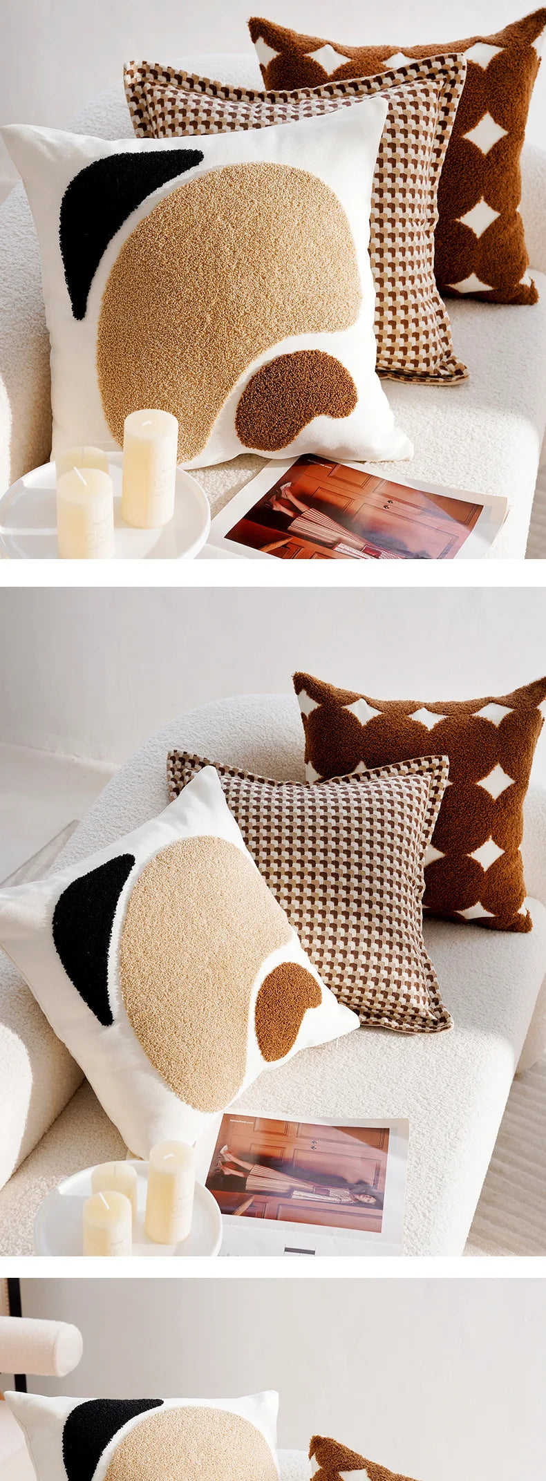 Pillow Cover in Cream Color, Retro Style, Brown French Sofa Waist Cushion Cover 45x45cm Pillowcase