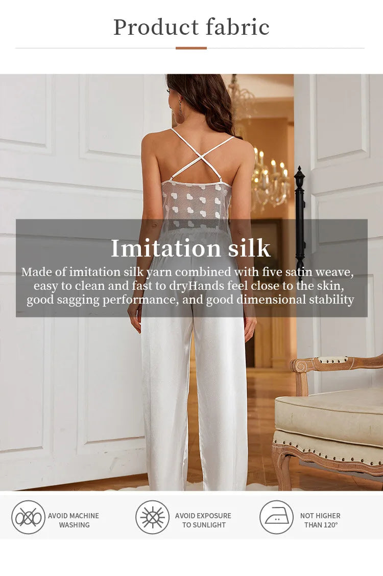 Women Sexy Satin Pijamas Set Lingerie Sleepwear Silk Saitn Nightwear Sleeveless Pajamas Set Home Wear Pyjama Femme Pyjamas