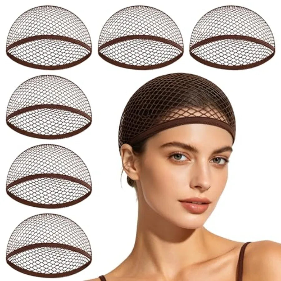 6 Pcs Mesh Wig Caps for Women, Closed-End Fishnet Wig Cap Bulk Liner Weaving Hair Net for Women Men Halloween Cosplay Costume D