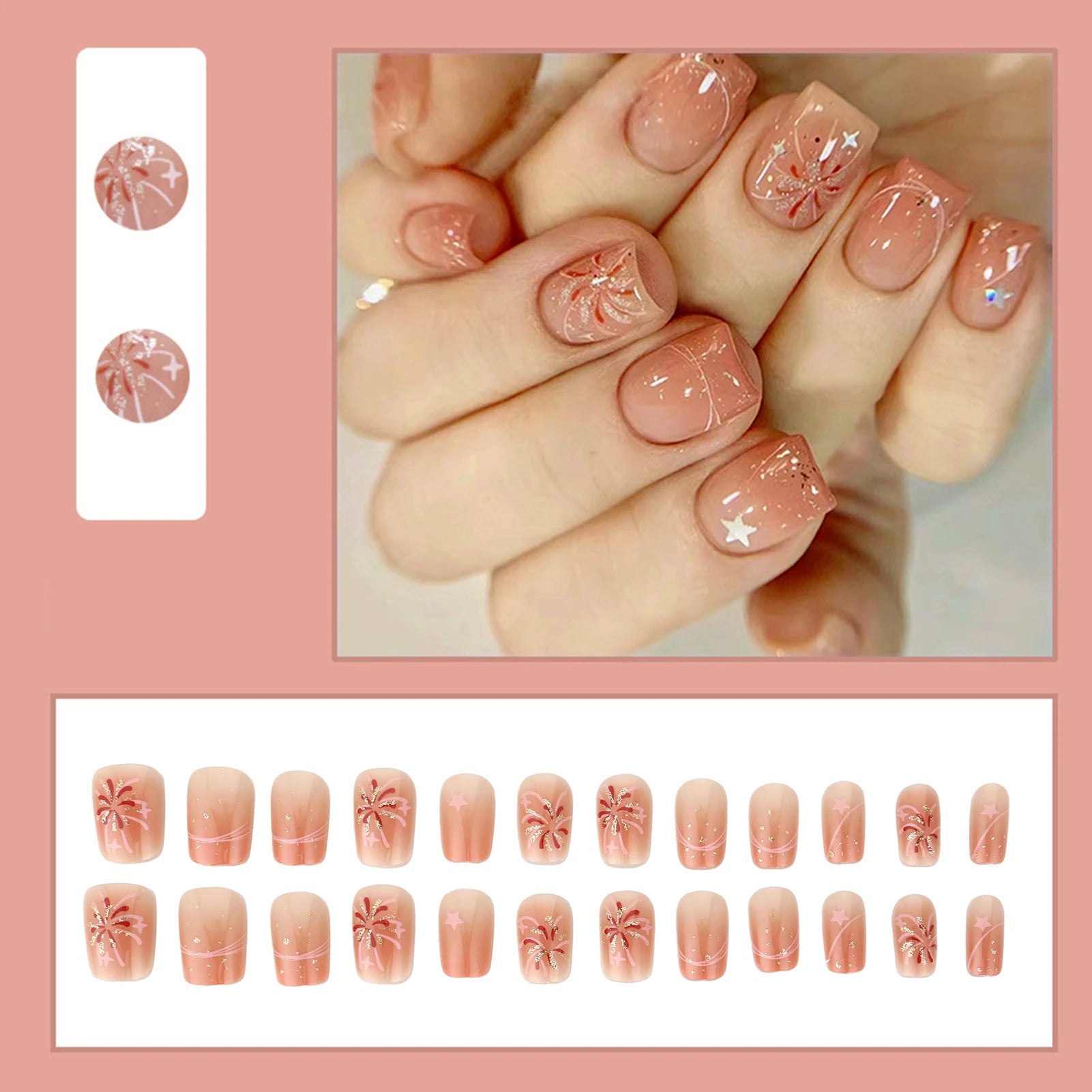 Woman Glittering Press On Nails Short Ballerina Blush False Nails Reusable Nail Tips for Women and Girl Nail Salon at Home