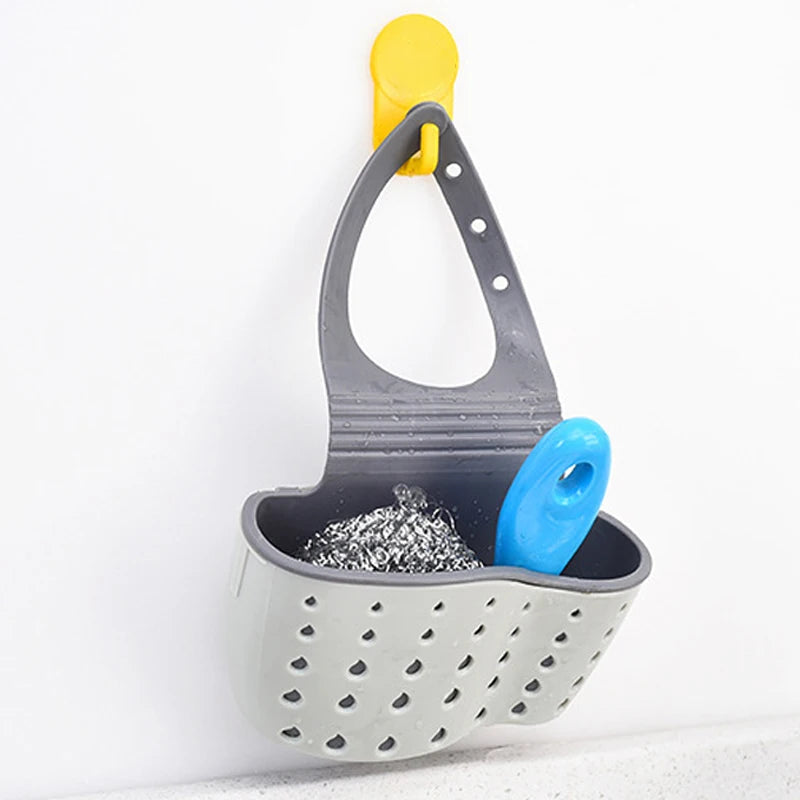Cesta de drenaje de almacenamiento para el hogar, soporte para fregadero de cocina, jabón ajustable, esponja, estante, bolsa colgante, cesta de drenaje, accesorios de cocina