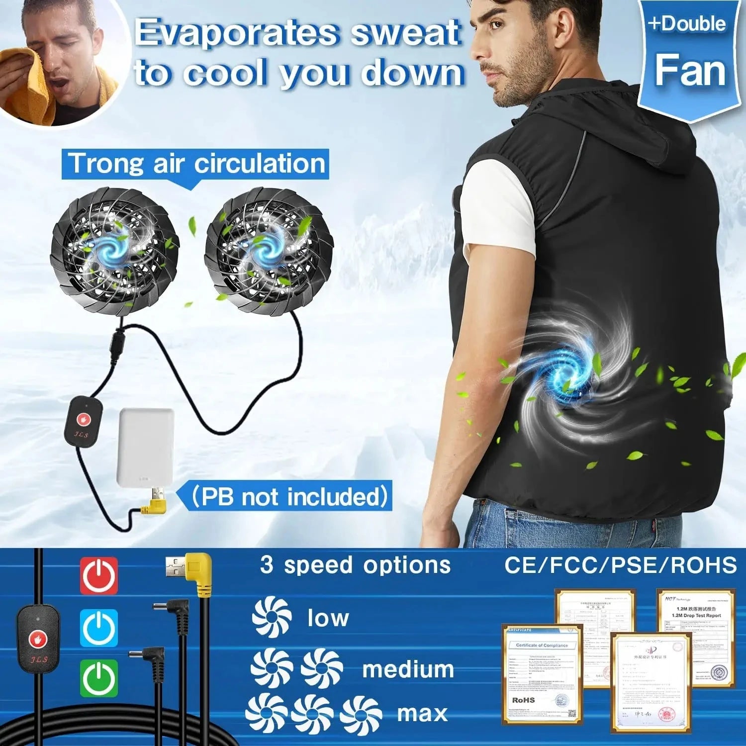 summer Men Cool Vest Wearable Cooling Fan Vest Air-conditioned Clothes Evaporative Cooling Construstion Vest for men