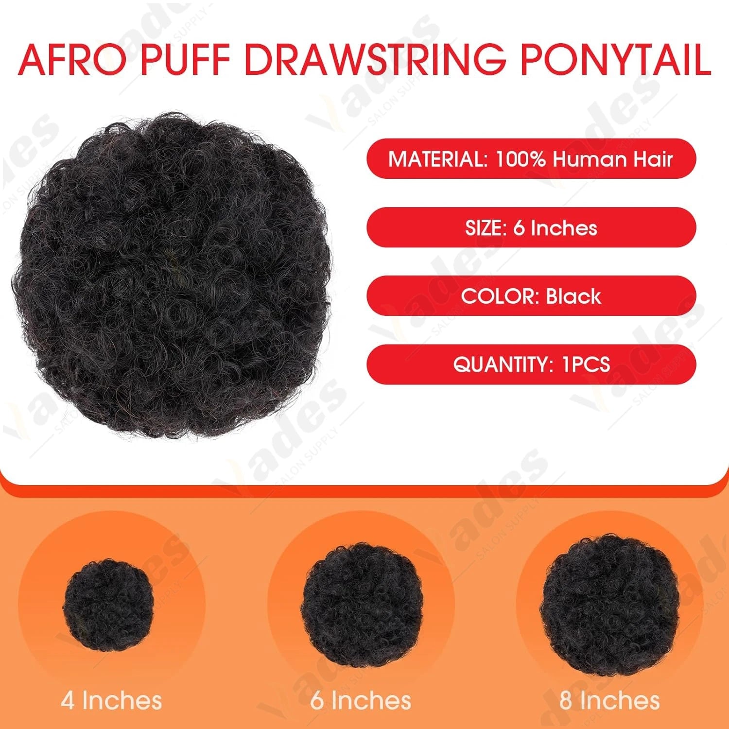 VADES HAIR Afro Puff Hair Bun Human Hair Small Drawstring Ponytail Natural Black Curly Hairpiece 4 6 8 inch One piece per pack