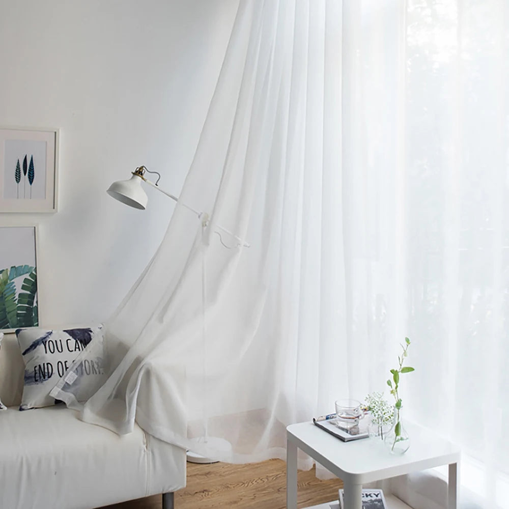 Sheer Curtains Living Room Rod Pocket Window Curtain Panels Bedroom Semi Sheer Voile Curtains White (55''Wx102''L,2 Panels)