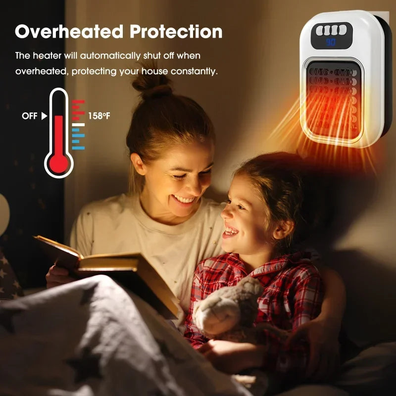 Veggmontert mini elektrisk varmeovn – bærbar, stillegående og fjernstyrt