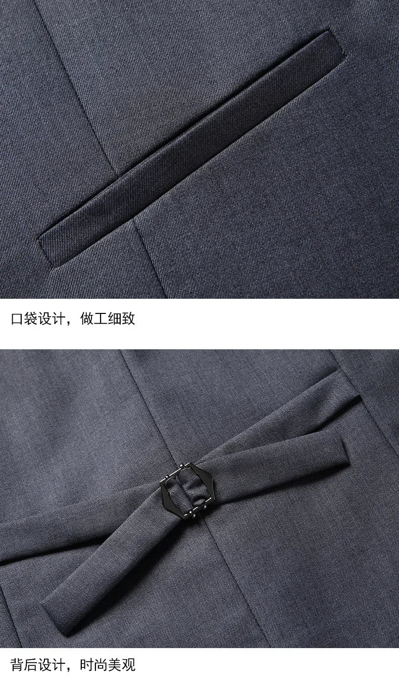 Suit (Blazer+ Vest + Pants) Men's Fashion Business Fit Wedding Professional Casual Single Breasted Gentleman Groom Dress Suit