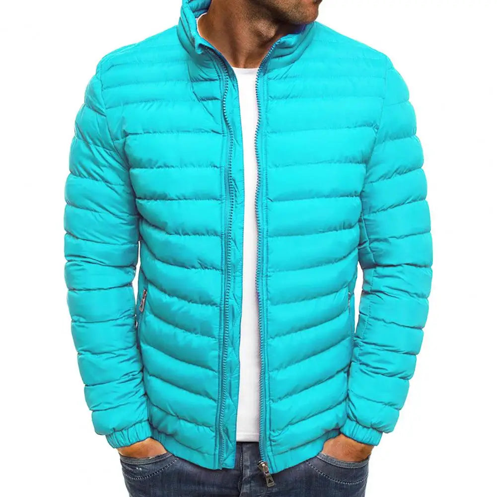 Stylish Men Coat Autumn Winter Puffer Jacket Solid Color Thicken Warm Men Coat  Stand Collar
