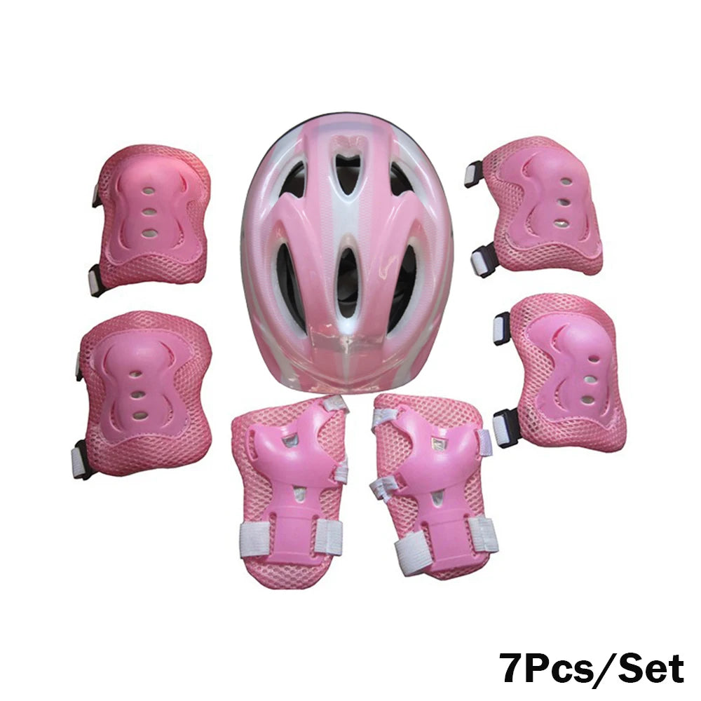7Pcs/Set Kids Roller Skating Bicycle Helmet Knee Wrist Guard Elbow Pad Set for Children Cycling Sports Protective Guard Gear Set