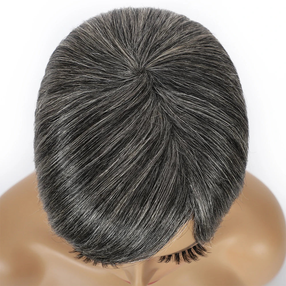 Short Ombre Grey Wig Human Hair Salt and Pepper Human Hair Wigs for Women Short Pixie Wig with Bangs Gray Machine Made Wigs