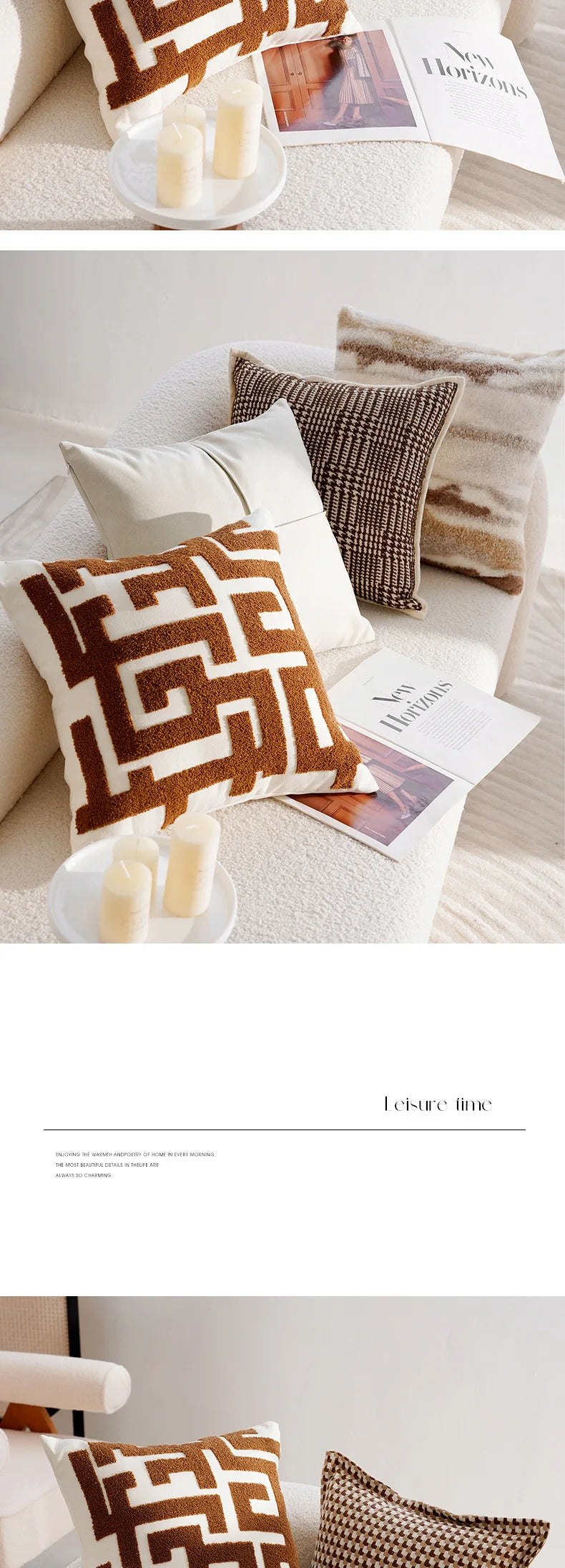 Pillow Cover in Cream Color, Retro Style, Brown French Sofa Waist Cushion Cover 45x45cm Pillowcase
