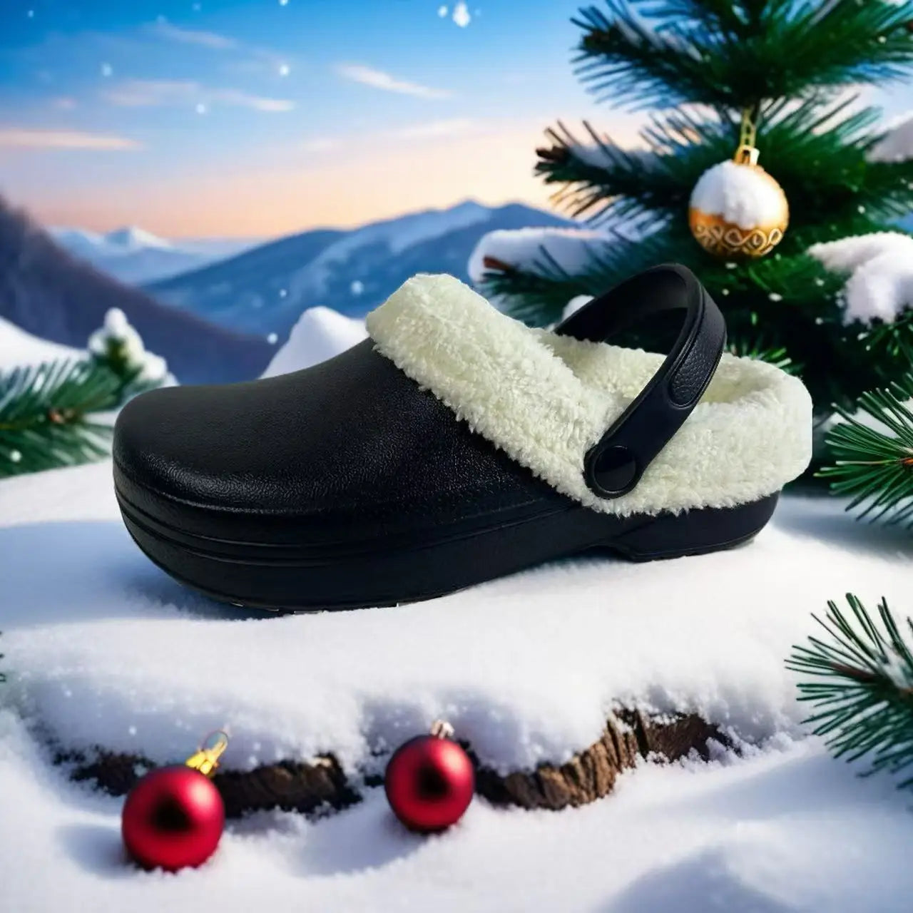 Winter Warm Eva Leather Clog Shoes with Faux Fur Lining & Adjustable Strap for Women/Men Outdoor Snow Casual Wear Christmas Gift