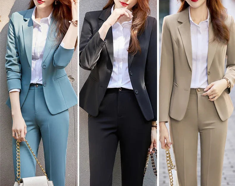 Professional Womens 2 Pant Sets Trouser Suit Baggy Khaki Business Wear To Work Two Piece Set Pants for Women Blazer and Outfit D
