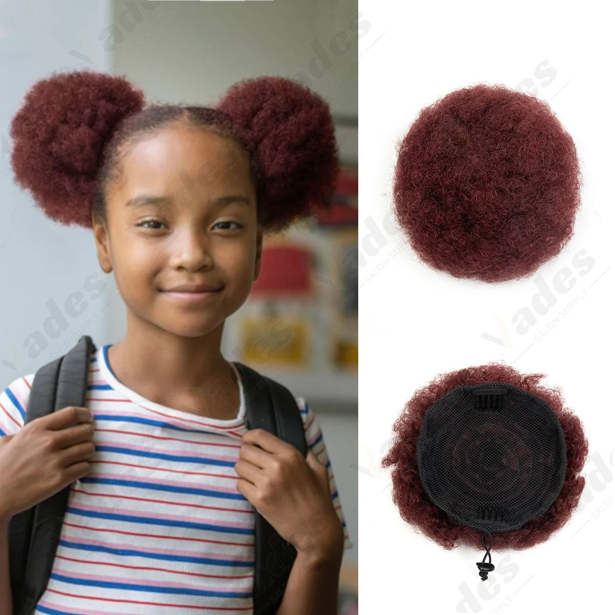 VADES HAIR Afro Puff Hair Bun Human Hair Small Drawstring Ponytail Natural Black Curly Hairpiece 4 6 8 inch One piece per pack