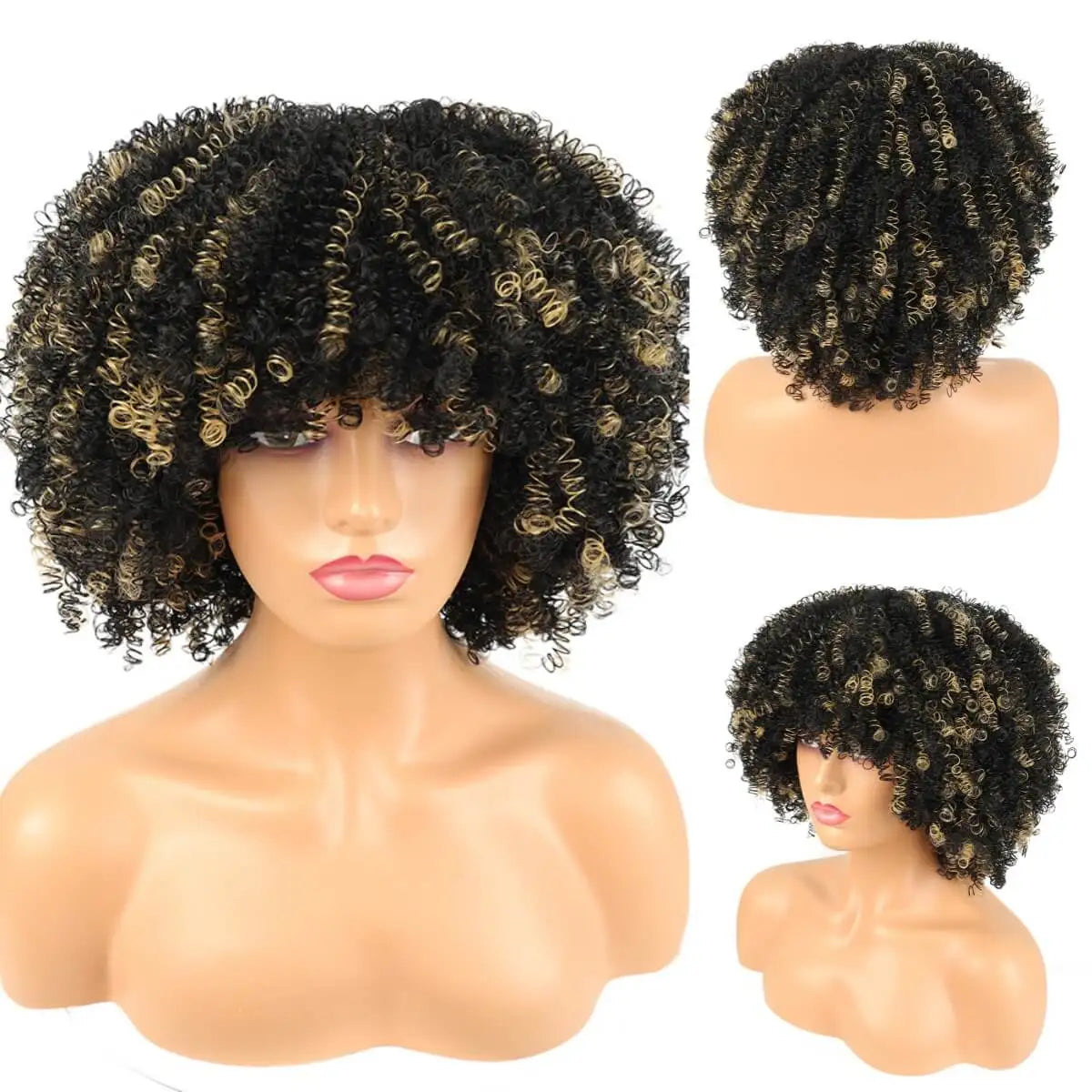 Synthetic Afro Kinky Curly Hair Wigs With Bangs Soft Fluffy Fiber Cheap Machine Made Wig  For Women Party Cosplay Daily Use