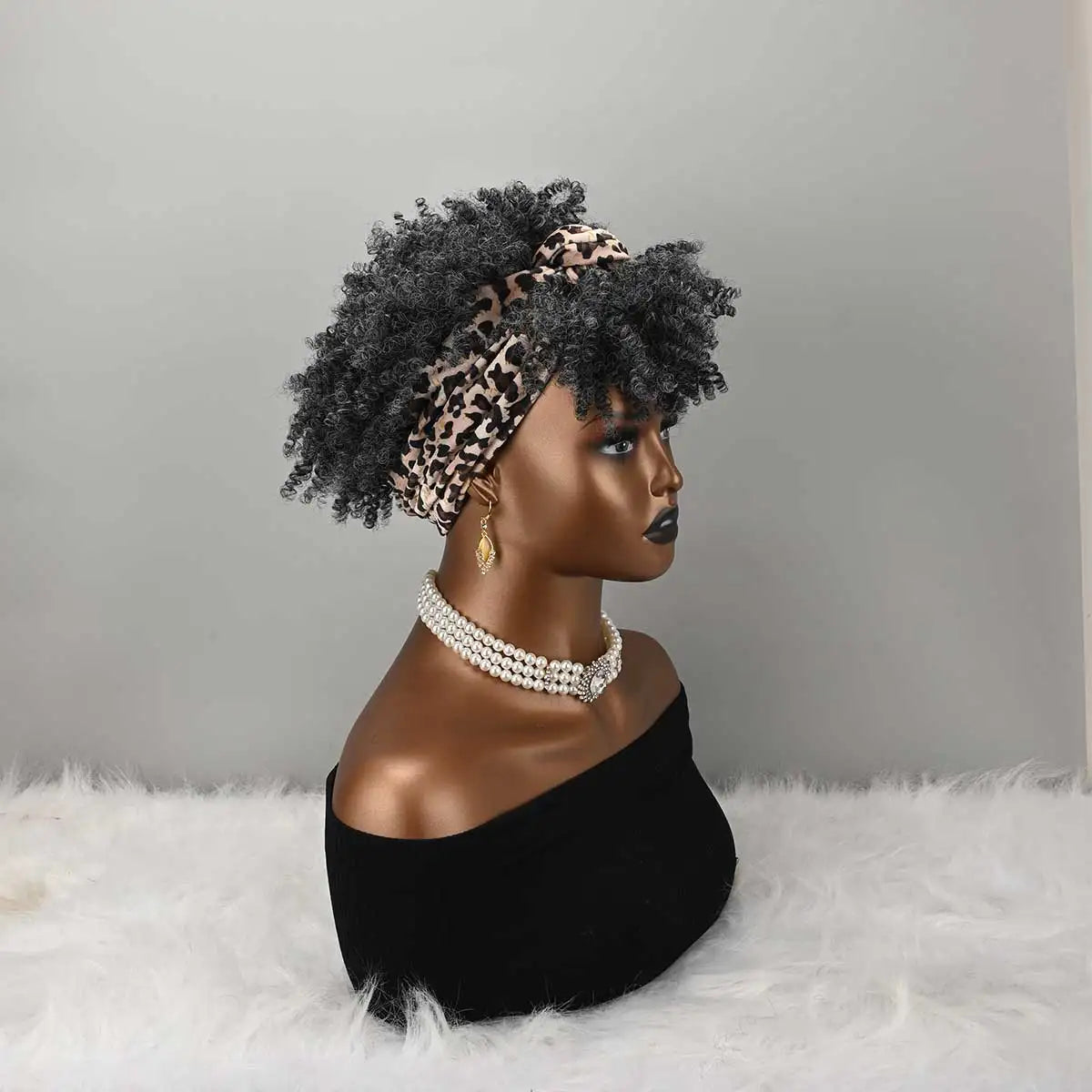 Headband Wig Curly Headband Wig With Bangs For Women Synthetic Afro Curly Hair Wig With Headband Attached Short Kinky Curly Afro High Puff With Bangs Stripes Short Red Curly Wigs with Bangs for Women, Natural Wavy Synthetic W