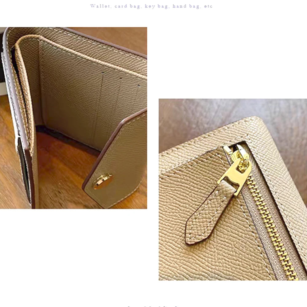 Cartera corta de lujo de diseñador para mujer, de cuero genuino, monedero de marca de moda con iniciales personalizadas, tarjetero de piel de vaca para señora