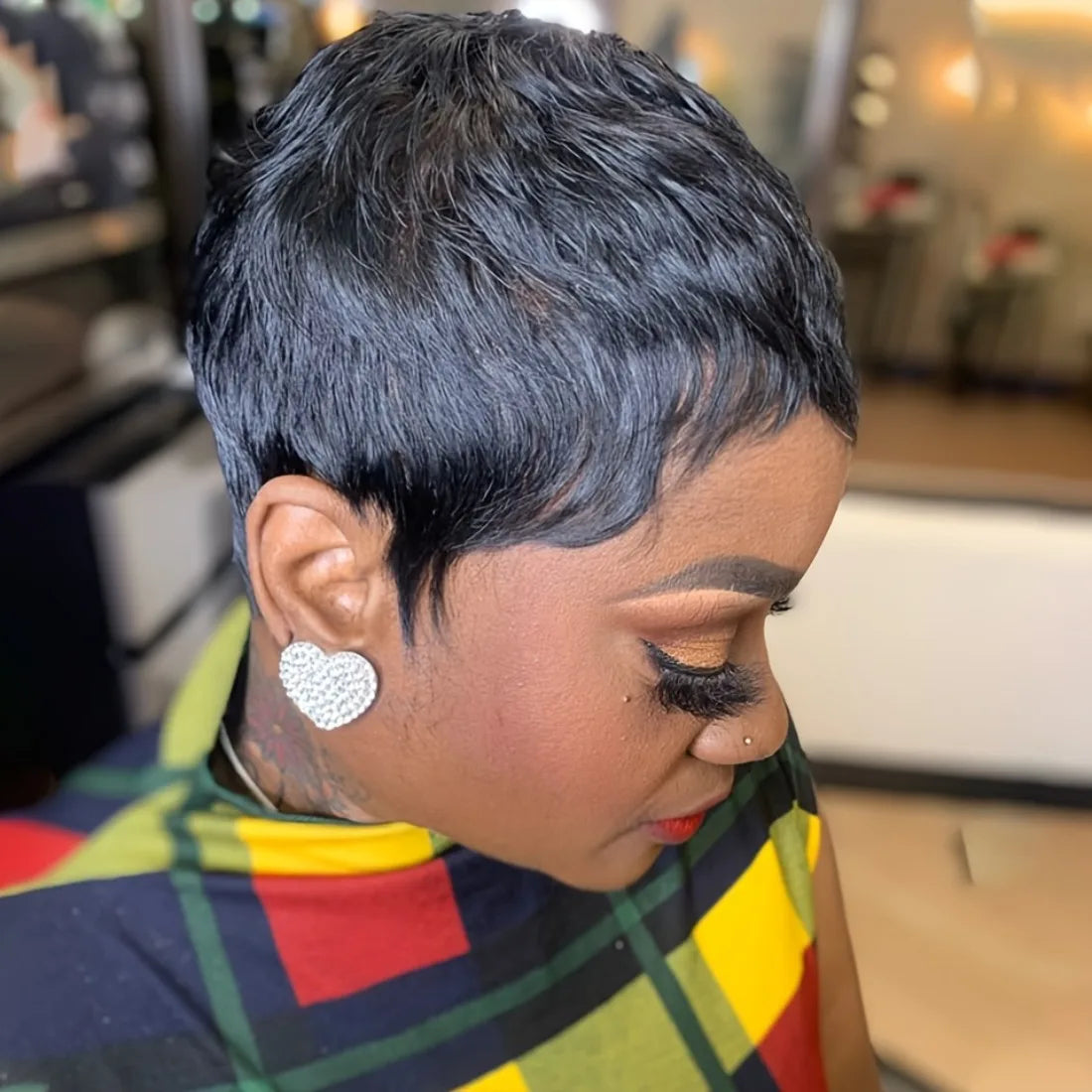 Peluca corta de cabello humano estilo pixie bob