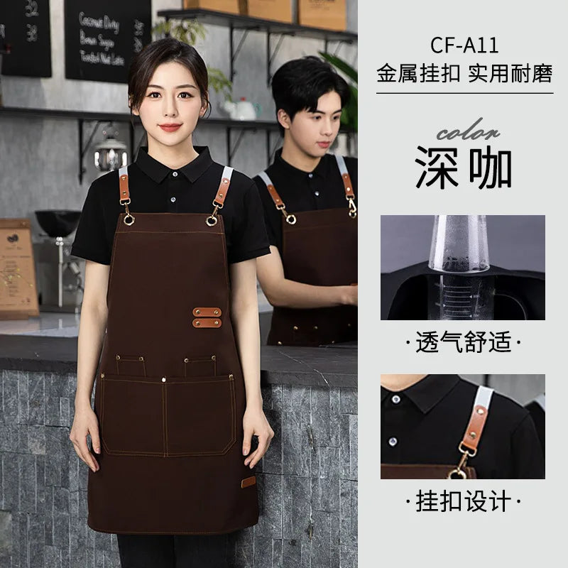 Tablier de cuisine en toile à double épaule imperméable et résistant à l'huile