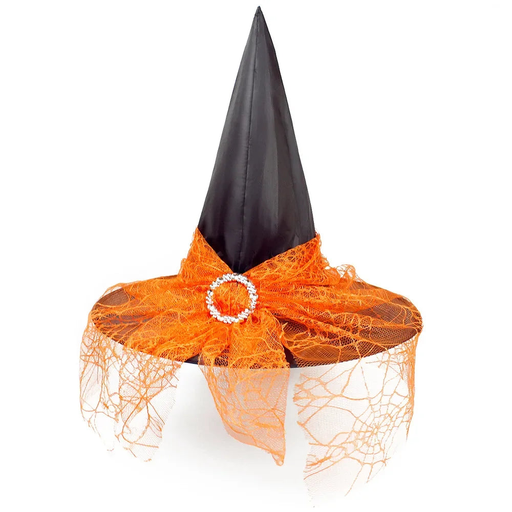 Halloween Cosplay New Pleated Witch Hat Party Witch High Hat Black Oxford Cloth Witch Costume Makeup Props In Multiple Colors