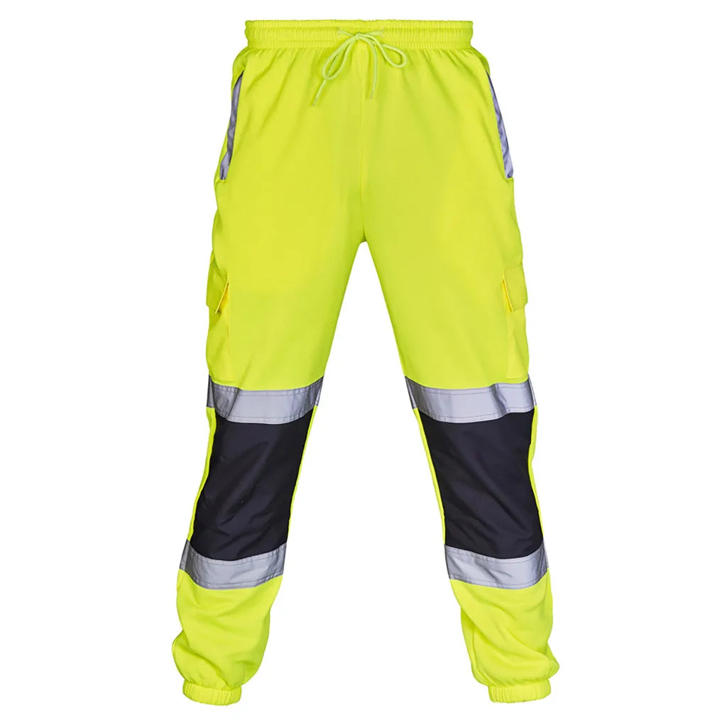 Men Road Work Pants High Visibility Overalls Casual Pocket  Work SplicingTrouser Pants