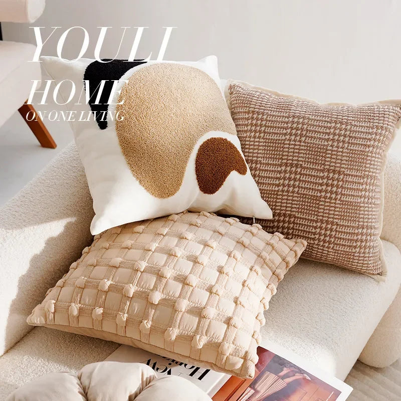 Pillow Cover in Cream Color, Retro Style, Brown French Sofa Waist Cushion Cover 45x45cm Pillowcase