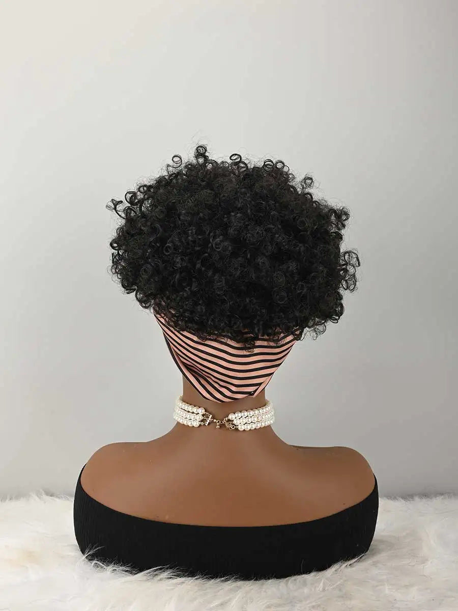 Headband Wig Curly Headband Wig With Bangs For Women Synthetic Afro Curly Hair Wig With Headband Attached Short Kinky Curly Afro High Puff With Bangs Stripes Short Red Curly Wigs with Bangs for Women, Natural Wavy Synthetic W