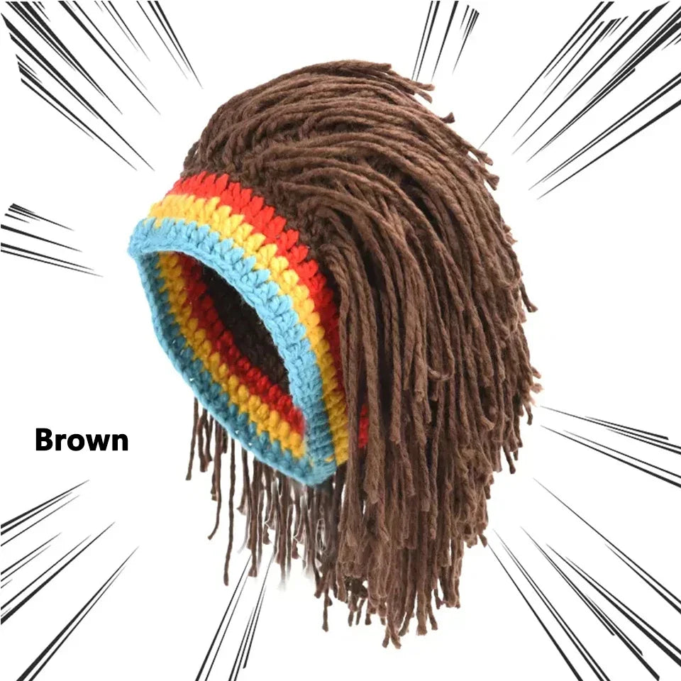 African Jamaican Braid Wig Knitted Hat Men Women Handmade Dreadlocks Synthetic Wig Halloween Cosplay Party Wig Headwear Props