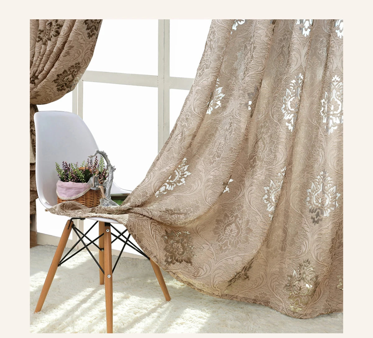1PC Cortina Jacquard Estilo Europeo Gris para Ventanas, Cortinas Opacas de 20-40% para Dormitorio, Sala de Estar, Decoración del Hogar