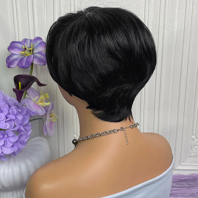 Short Straight Human Hair Wigs Highlight Color Brazilian Remy Hair Pixie Cut Wig Cheap Human Hair Machine Wig For Black Women