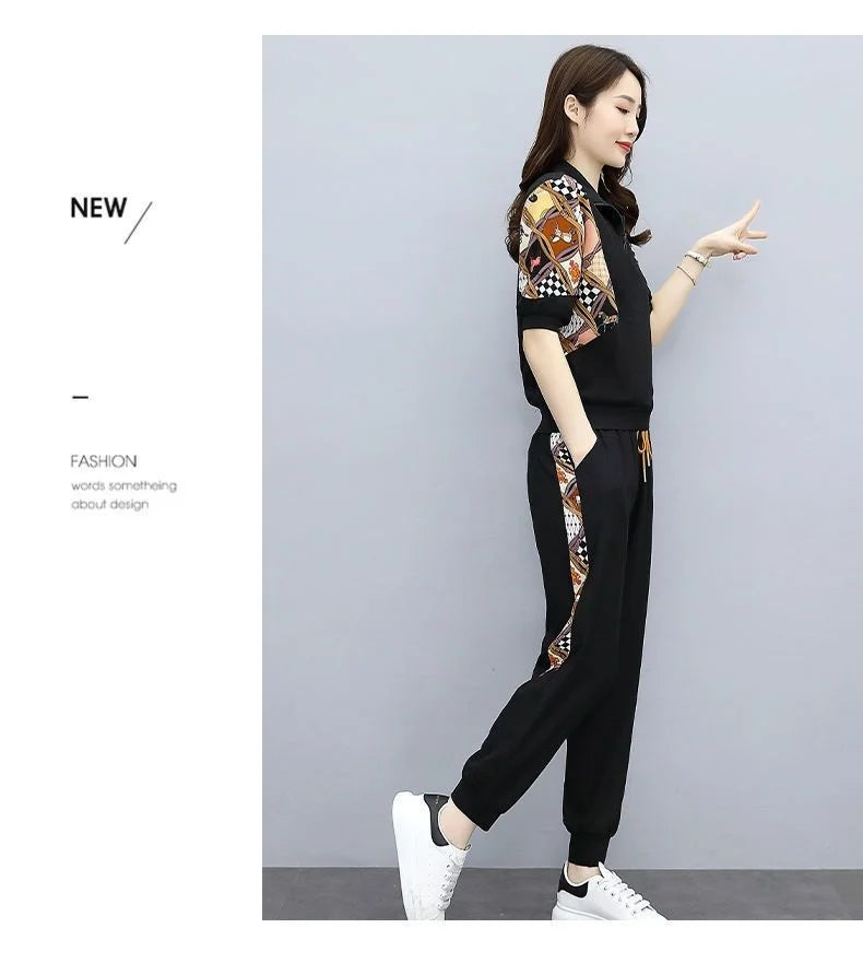 Women's Fashion Pencil Pant Suit New Summer Leisure Clothing Foreign Style Crop Top Two Piece Set Women Leggings Tracksuit