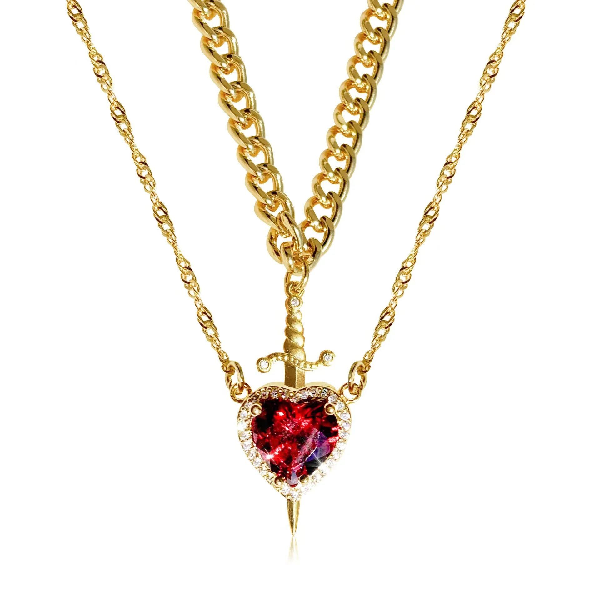 Collar de corazón y espada Collares para parejas Anillo de cristal de circonita Pulsera Conjunto de joyas para regalos románticos del Día de San Valentín