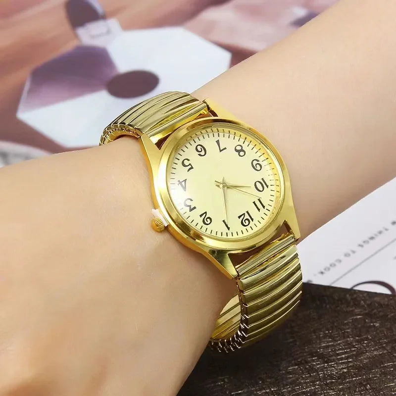 Relojes de pulsera para hombre y mujer, correa de acero inoxidable, aleación, para amantes, movimiento de cuarzo, correa elástica
