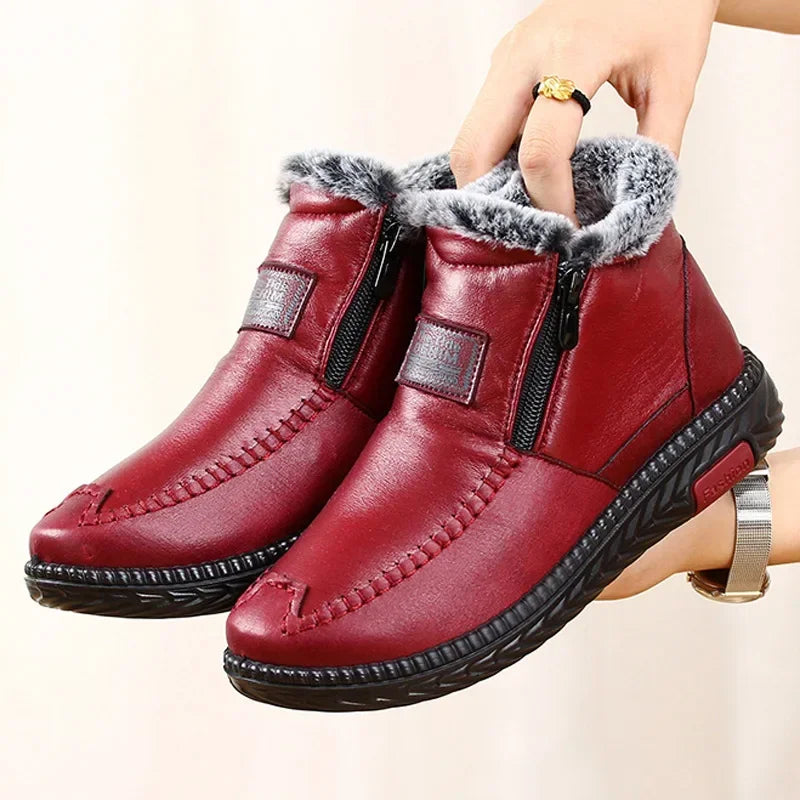 Women's Boots Plush Female Shoes Anti-slip Womens Snow Boot Winter Cotton Leather Shoes Casual Ankle Boots Botas Mujer