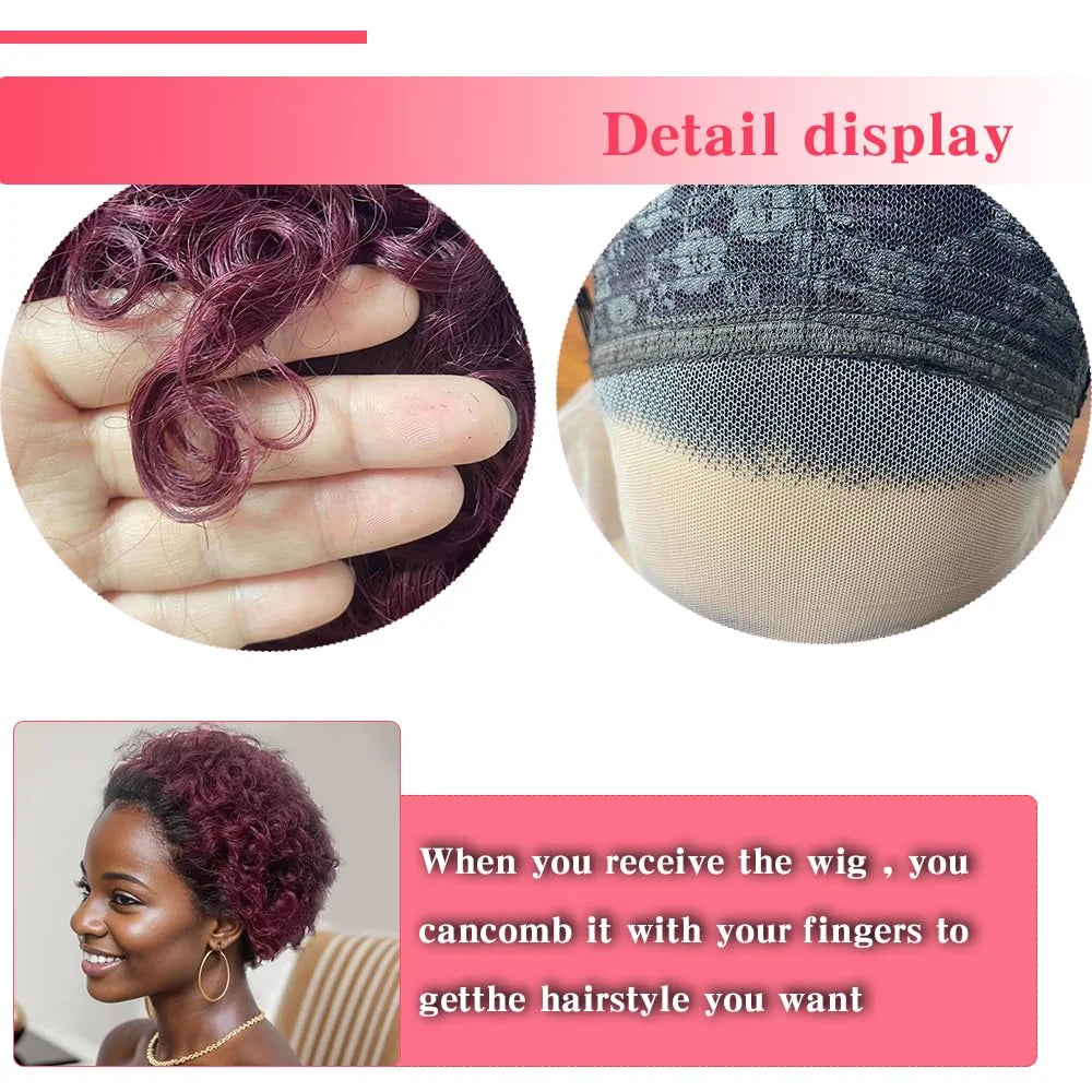 Ombre T1b/99J Short Pixie Cut Curly Human Hair Wigs 13X1 Transparent Hd Lace 1B Red Cheap Lace Wig Daily Use 100% Human Hair 150