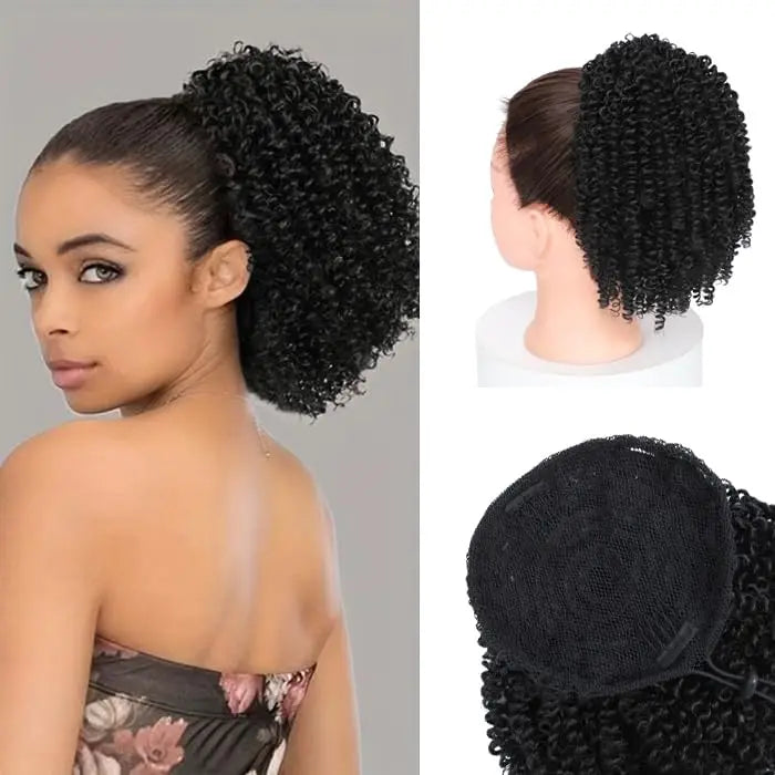 Synthetic Afro Puff Drawstring Ponytail Extension for Black Women Short Afro Curly Clip On Kinky Drawstring Bun