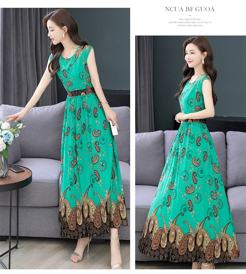 New Fashion  Summer Print Women Short Sleeve Cotton Plus Size Women Clothing Dress Ladies Large Size Vestidos dresses
