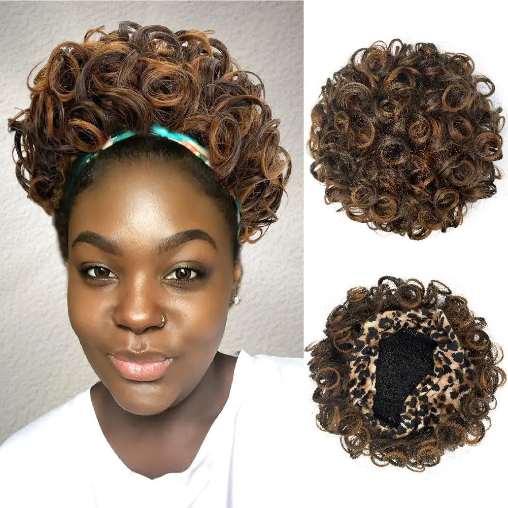 Short Ombre Headband Wig Kinky Curly Headband Wig with Bangs for Women Synthetic Afro Curly Wig with Headband Attached Blonde K