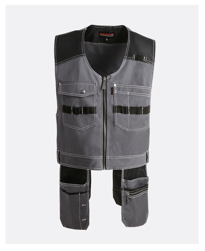 Work Clothing Men's Vest Tooling Clothes Multi-pockets Working Vest Workwear Vest Waistcoat For Maintenance Zipper Pockets